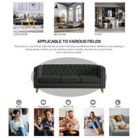 Velvet Sofa Set of 2, 3-Seat Sofa and Couch, 2PCS Mid-Century Velvet Upholstered Sofa, Modern Tufted Sofa with Gold Metal Legs, Heavy Duty Sofa Furniture for Home Apartment Living Room, Black