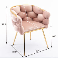 Luxury Velvet Accent Chair Set of 2, Modern Upholstered Chair with Metal Frame, Stylish Woven Back, Gold Frame, 2pcs Single Leisure Arm Chair for Living Room, Bedroom, Office, Balcony, Pink