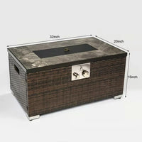 Outdoor Heating Wicker Rattan Table, Propane Fire Pit Rattan Table, Gas Fire Table with Tile Tabletop, for Outside Garden Backyard Deck Patio