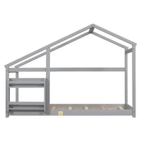 Montessori Bed Twin Size, Wood House Floor Beds with Roof Design, House Bed for Boys & Girls Floor Beds Fun Playhouse, No Box Spring Needed (Twin, Gray)