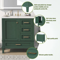 Bathroom Vanity with 30" Resin Sink Combo Set, Bathroom Storage Cabinet with 3 Drawers, A Soft-Close Door, Solid Wood Frame, Green