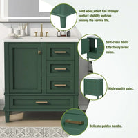 Bathroom Vanity with 30" Resin Sink Combo Set, Bathroom Storage Cabinet with 3 Drawers, A Soft-Close Door, Solid Wood Frame, Green