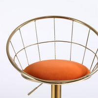 Swivel Bar Chair Set of 2 with Toss Pillow and Seat Cushion, 2 Piece Velvet Adjustable Bar Stool with Gold Base and Footrest, Kitchen Island Stools with Curved Back, Suitable for Dinning room, Orange