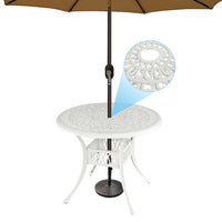 5PCS Outdoor Furniture Dining Table Set All-Weather Cast Aluminum Patio Furniture Includes 1 Round Table and 4 Chairs with Umbrella Hole for Patio Garden Deck, Lattice Weave Design ,WHITE COLOR
