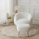 Modern Faux Fur Accent Chair with Ottoman, Teddy Velvet Barrel Chair, Comfy Living Room Armchair Ottoman Set with Gold Metal Legs, Upholstered Flurry Single Sofa Leisure Chair with Footrest, White