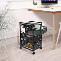 3-Tier Shelving Wheeled Organizer,Mesh Storage Drawer Cart with Lock on Wheels,Printer Stand Filing Cabinet with Pull Out Drawers for A4 Sized Document for Office/Kitchen/Bedroom/Laundry