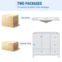 36 Inch Bathroom Vanity with Sink and USB Charging, Modern Bathroom Sink Cabinet with Two Doors and Three Drawer, Bathroom Storage Vanity Cabinet with Single Top Sink, Faucets Not Include, White