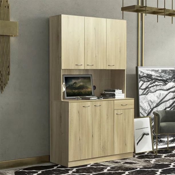 Storage Cabinet, 70.87" Tall Kitchen Buffet Sideboard Wardrobe with 1-Open Shelves & 1-Drawer, Freestanding Cupboard Pantry Cabinet with 6-Doors for Bedroom Home Office, Rustic Oak