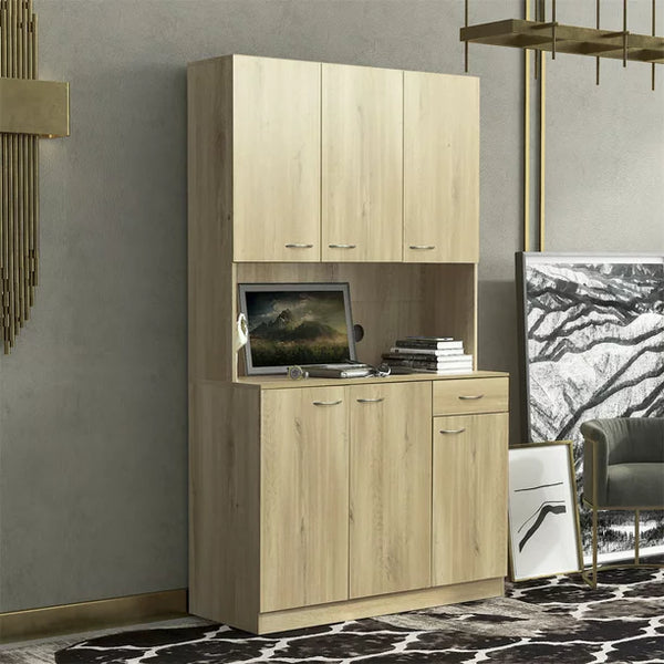 Storage Cabinet, 70.87" Tall Kitchen Buffet Sideboard Wardrobe with 1-Open Shelves & 1-Drawer, Freestanding Cupboard Pantry Cabinet with 6-Doors for Bedroom Home Office, Rustic Oak