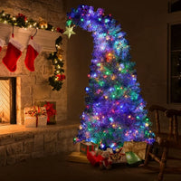 6ft Bendable Halloween Christmas Tree, White Halloween Tree, Bent Christmas Tree with 900 Lush Branch Tips and 300 LED Lights, Grinch Style, for Xmas Holiday Home Decorations