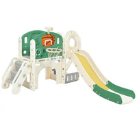 7 in 1 Kids Slide for Toddlers Age 1+, Freestanding Castle Climbing Slide Set with Slide, Arch Tunnel, Climber, Ring Toss, Basketball Hoop, Telescope and Storage Space, Indoor Outdoor Playset, Green