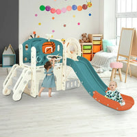 7 in 1 Toddler Slide Set with Arch Tunnel and Freestanding Castle,Kids Climber Slide Playset with Basketball Hoop,Children's Slide,Outdoor Indoor Playground,Blue