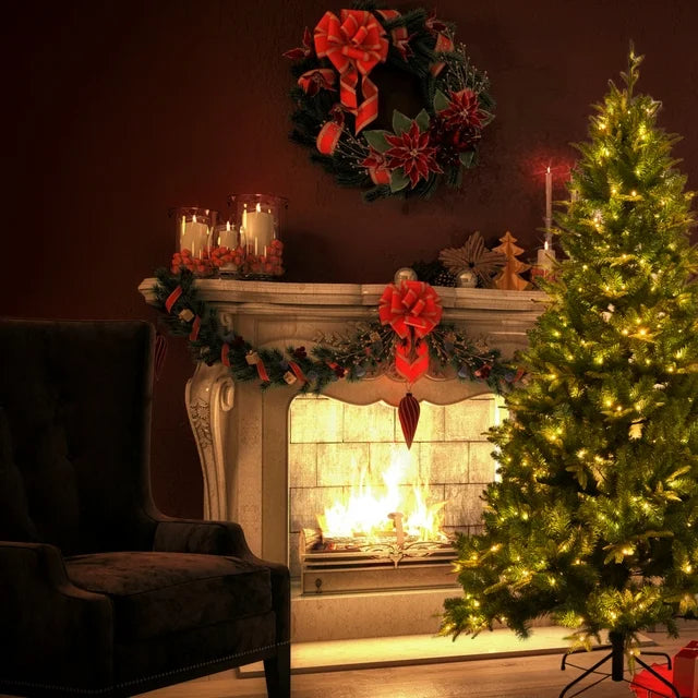 7.5ft Christmas Tree Pre-Lit, Artificial Christmas Tree with 400 LED Lights and Realistic Branches with 1685 Tips, Hingeless Spruce Xmas Tree for Home, Office, Party Decoration