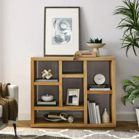 7-Cube Bookcase, Modern Freestanding Storage Organizer Bookshelf, Wooden Open Shelf Bookcase for Bedroom,Living Room,Entryway,Office, Natural
