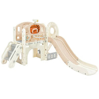 7-in-1 Kids Slide with Climber,Toddler Climber Slide PlaySet with Arch Tunnel and Basketball Hoop, Freestanding Castle Climbing Crawling Playhouse for Toddlers, Kids Climbers Playground