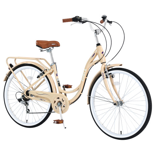 Womens Bike 26 inch Shimano 7 speed Beach Cruiser Bike for Ladies Commuter Bike City Bike, 85% Assembled,Pink