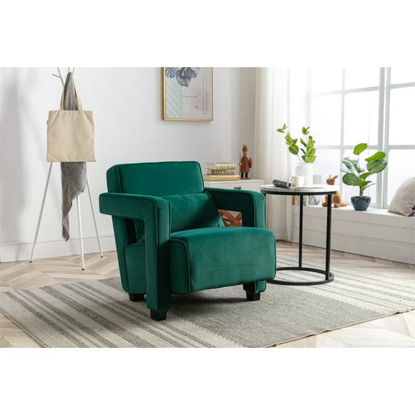 Open Back Armchair with Lumbar Pillow, Upholstered Comfy Single Barrel Chair, Velvet Modern Accent Chair, Living Room Chair Corner Chair for Small Place, Green