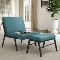 Fabric Accent Chair with Ottoman, Modern Upholstered Armless Chair with Footrest and Wood Legs, Linen Sofa Chair with Ottoman Footstool for Bedroom, Living Room, Office