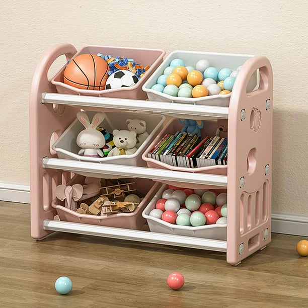 Toy Storage Organizer for Kids, Multi-Purpose Storage Bins with 3-Tier Design and 6 Removable Plastic Bins, Classroom Storage Cabinet for Playroom Daycare Bedroom, Pink