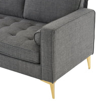 85" Burlap Fabric Sectional Sofa Couch with Reversible Chaise, L-Shape Couch with Bolster Pillows and Metal Legs, 3 Seats Modular Sofa for Living Room Apartment Small Space, Dark Gray