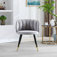 Velvet Lounge Chair,Upholstered Accent Chair with Black Metal Feet,Velvet Single Sofa Chair with Unique Back Design,Modern Arm Chair Vanity Chair for Office Living Room Bedroom,300Lbs Capacity,Grey
