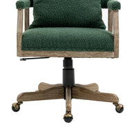 Swivel Home Office Chair, Boucle Fabric 360° Swivel Computer Chair with Pillow and Wooden Legs, Height Adjustable Vanity Chair Desk Chair Armchair for Office Bedroom Dorm, Emerald