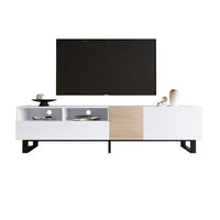 Modern TV Stand for TVs up to 80 Inch, Entertainment Center TV Console Table with Double Storage Space and Drop Down Door for Living Room, Bedroom,Home Theatre,White