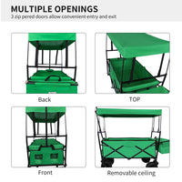 Portable Wagon Cart with Wheel, Utility Collapsible Kids Wagon with Canopy, Outdoor Beach Trolley Cart for Garden Camping Picnic Sports, Weight Capacity 250lbs, Green