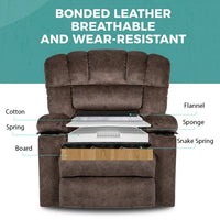 Oversized Recliner Chair for Adults, Large Single Sofa Recliners with Heat and Massage for Elderly Velvet Modern Reclining Sofa Chair with Cup Holders, Remote Control, 90°-150° Adjustable, Brown