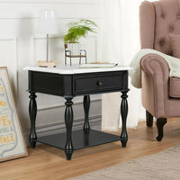 End Table Nightstand, Coffee Table with Open Styled Shelf & Large Storage Space, Classical Side Table with Metal Handles & Drawer for Living Room, 24.00"Lx27.90"Wx23.90''H, Black