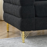 81 Inch Oversized 3-Seater Sectional Sofa, Modern Upholstered Deep Seating Sofa with 3 Throw Pillows and Golden Metal Legs, Comfort Fabric Sectional Sofa for Living Room Bedroom, Black