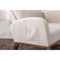 Rocking Chair Nursery with Side Pocket, Upholstered Glider Chair with High Back and Wood Legs, Accent Armchair for Living Room Bedroom, Beige