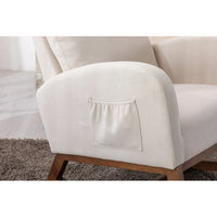 Rocking Chair Nursery with Side Pocket, Upholstered Glider Chair with High Back and Wood Legs, Accent Armchair for Living Room Bedroom, Beige