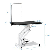 42.5 Inch Hydraulic Pet Dog Grooming Table Upgraded Professional Drying Table Heavy Duty Stainless Steel Frame with Adjustable Arm and Noose 400lbs Capacity Height Range 21-36 Inch, Black White