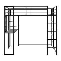Twin Size Loft Bed with Desk and Shelves for Kids, Metal Bed Frame with 2 Built-in Ladders Hold Up to 200lbs for Bedroom