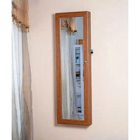 Mirror Jewelry Cabinet, 47.2"H Jewelry Cabinet Mirrored Furniture, Wall Mount and Over The Door Wooden Mirror Cabinet with Outside Full Length Dressing Mirror and Inside Small Mirror, Oak
