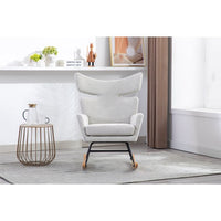 Rocking Accent Chair,Upholstered Glider Rocker Chair with Fabric Padded Seat and Solid Wood Base,High-Backrest Armchair Side Chair,Comfortable Nursery Chair for Living Room Bedroom Office,Oyster Grey