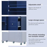Rolling Mobile Kitchen Island with Storage Cabinet and Drop Leaf, Kitchen Cart with Three Drawers and Store Platform, Trolley Cart Paper Towel Rack and Spice Rack Kitchen Cart on Wheels