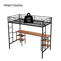 Twin Size Loft Bed with Desk, Twin Metal Loft Bed with Safety Guardrails and Ladders, Heavy Duty Bed Frame with Shelves for Kids Children Teens Adults, Space-Saving, No Box Spring Needed, Black