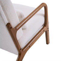 High Back Living Room Chair, Modern Accent Chair with Lumbar Pillow, Teddy Velvet Fabric Upholstered Armchair with Headrest for Bedroom Living Room Office, Off-White Color