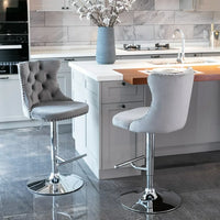 Counter Height Bar Stools Set of 2, Swivel Velvet Barstools Adjusatble Seat Height from 25-33 Inch, Modern Upholstered Bar Stools with High Back and Metal Leg for Home Pub Kitchen Island, Gray+Sliver