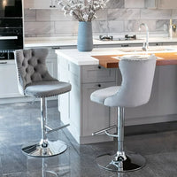 Counter Height Bar Stools Set of 2, Swivel Velvet Barstools Adjusatble Seat Height from 25-33 Inch, Modern Upholstered Bar Stools with High Back and Metal Leg for Home Pub Kitchen Island, Gray+Sliver