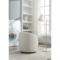 Swivel Barrel Chair, Modern Teddy Fabric Upholstered Accent Club Armchair with Metal Swivel Ring, Comfy Round Single Leisure Sofa Chair for Living Room Bedroom Office Coffee Shop, Ivory