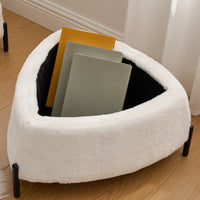 TRIPLE TREE 29.9"W Modern Upholstered Storage Ottoman Set of 2,Shoe Changing Stool with Adjustable Metal Legs,Faux Fur Foot Stool with Wood Frame,Coffee Side Table with Reversible Lid for Living Room,Ivory