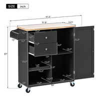 Rolling Kitchen Island Cart, Wooden Kitchen Island on 4 Wheels with Spice Rack, Towel Rack and 2 Drawers, for Dining Room Kitchen, 41.34 x 15.75 x 37 inch, Black