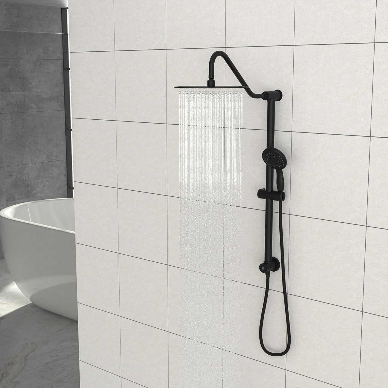 10 Inch Shower System with 5 Function Rain Hand Shower, 26.3