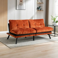 72" Convertible Sofa Bed, Loveseat Sleeper Sofa with 3 Position Adjustable Backrest, Chenille Futon Bed with Metal Legs, Lounge Couch for Living Room, Apartment, Studio, Guest Room, Orange