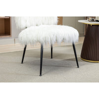 Accent Chair with Ottoman, 25.2'' Wide Faux Fur Plush Chair and Ottoman Set, Modern Living Room Chair with Footrest, Fluffy Upholstered Armless Chair and Stool for Living Room, Bedroom, Studio, Ivory