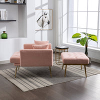 36.61'' Wide Modern Accent Chair With 3 Positions Adjustable Backrest,Single Recliner Armchair With Ottoman and Gold Legs,Tufted Chaise Lounge Chair for Living Room,Bedroom,Pink