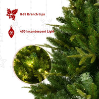 7.5ft Christmas Tree Pre-Lit, Artificial Christmas Tree with 400 LED Lights and Realistic Branches with 1685 Tips, Hingeless Spruce Xmas Tree for Home, Office, Party Decoration